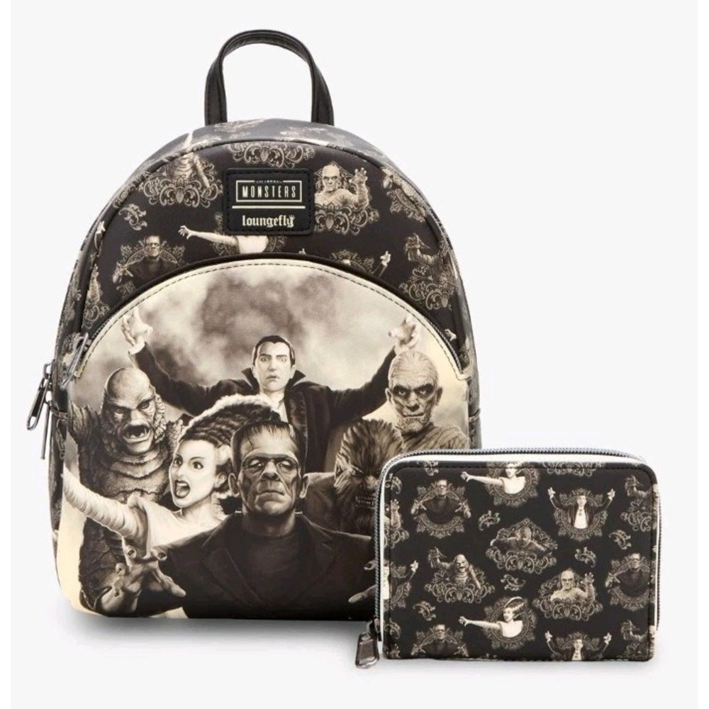 NEW‎ Loungefly Universal Monsters Sepia Portraits Allover Print Backpack